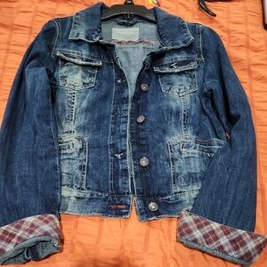 Aeropostale Indigo Denim Jacket with Plaid Accents